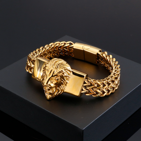 Bratara Cap de leu din otel inoxidabil, placat cu aur 18K, prindere magnet, auriu [1]