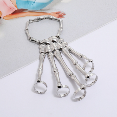 Bratara cu inele pentru toata mana, model skeleton, unisex, argintiu, Tessero [3]