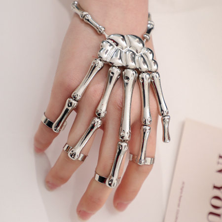 Bijuterii dama - Bratara cu inele pentru toata mana, model skeleton, unisex, argintiu, Tessero
