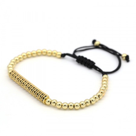Bratara cu margele luxury, model gold bar, macrame, reglabila pe snur, pietre zirconiu negru, placata cu aur 24K, auriu [3]