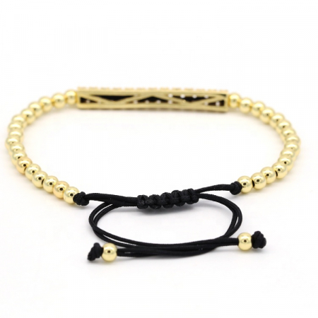 Bratara cu margele luxury, model gold bar, macrame, reglabila pe snur, pietre zirconiu negru, placata cu aur 24K, auriu [2]