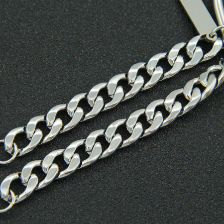 Bratara Cuban Chain, catarama ovala, otel inoxidabil, placuta gravabila, unisex, Tessero, extensie reglabila, argintiu [2]