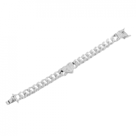 Bijuterii barbati - Bratara Cuban Chain cu charm in forma de inimioara, placat cu aur 18K, pietre zirconiu, 13 mm, unisex, Tessero, argintiu