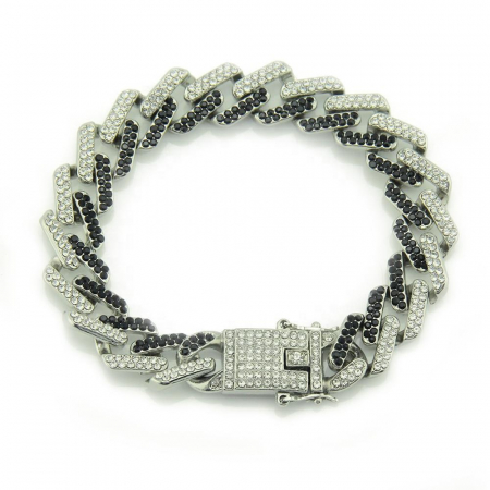 Bijuterii barbati - Bratara Cuban Chain culoare dubla, placat cu aur 18K, pietre zirconiu. negru