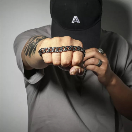 Bratara Cuban Chain decorata cu pietre zirconiu negru, inchidere clips, Tessero, 20 cm, negru [1]