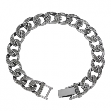 Bijuterii barbati - Bratara Cuban Chain decorata cu pietre zirconiu negru, inchidere clips, Tessero, 20 cm, negru