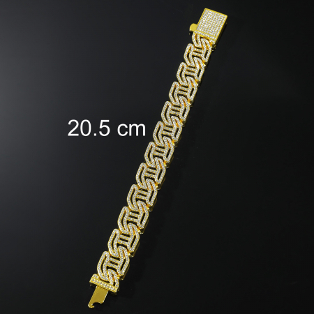 Bijuterii barbati - Bratara Cuban Chain Hip Hop, catarama actionata prin buton, placat cu aur 18K, pietre zirconiu, 16 mm, unisex, Tessero, auriu