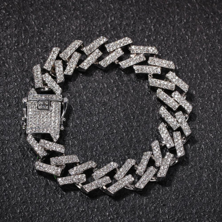 Bratara Cuban Chain link, design cubic, pietre zirconiu, placata cu aur 18K, 20 cm, argintiu [1]