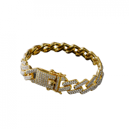 Bijuterii barbati - Bratara Cuban Chain link, design cubic, pietre zirconiu, placata cu aur 18K, 20 cm, auriu