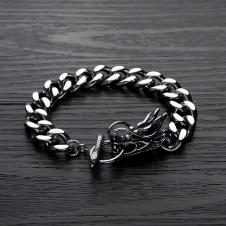 Bratara Cuban Chain model dragon din otel inoxidabil, 13mm, 21 cm, argintiu [2]