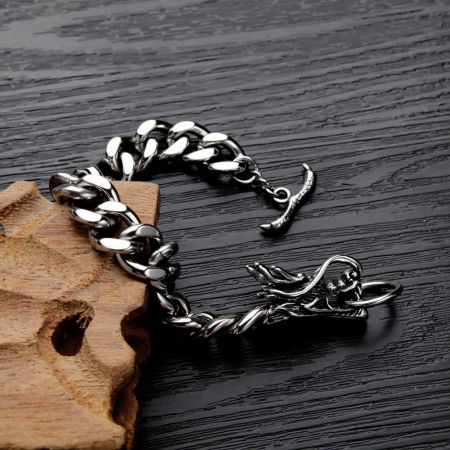 Bratara Cuban Chain model dragon din otel inoxidabil, 13mm, 21 cm, argintiu [1]