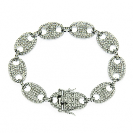 Bijuterii barbati - Bratara Cuban Chain, placata cu aur 18K si cristale zirconiu, 20 cm, argintiu