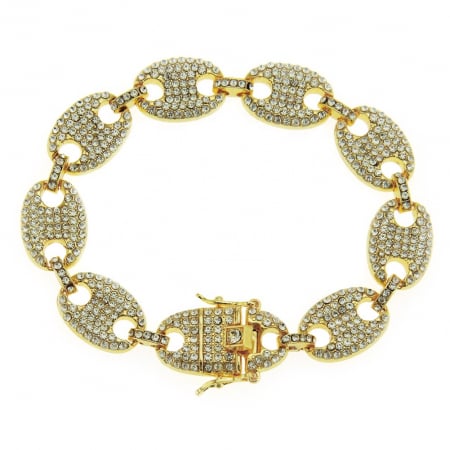 Bijuterii barbati - Bratara Cuban Chain, placata cu aur 18K si cristale zirconiu, 20 cm, auriu