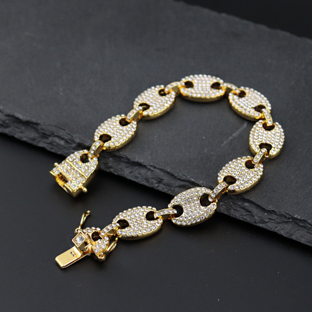Bratara Cuban Chain, placata cu aur 18K si cristale zirconiu, 20 cm, auriu [1]
