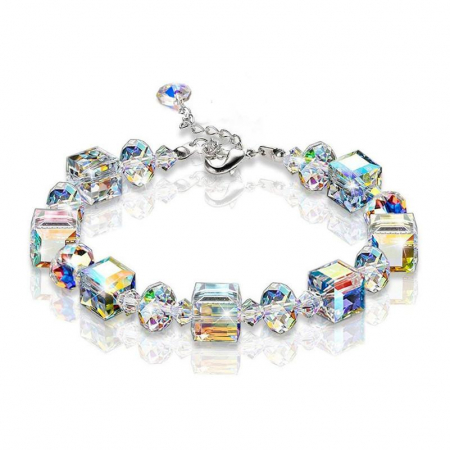 Bratara de dama, cristal irizat cu reflexie in diferite culori, model in forme geometrice, marime reglabila, Tessero [3]
