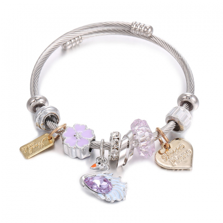 Bijuterii dama - Bratara de dama cu charmuri model bangle, dimensiune reaglabila, placata cu argint, Tessero