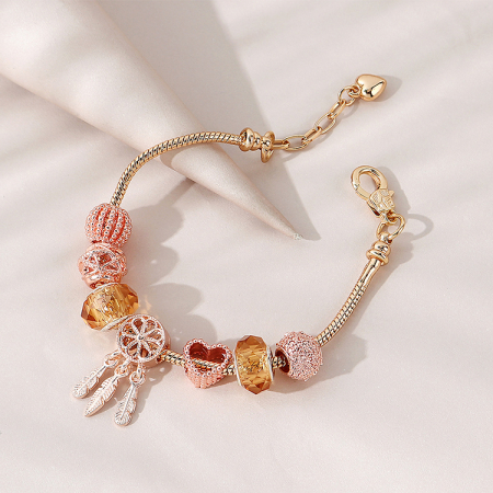 Bratara de dama cu charmuri , tip Pandora, placata cu aur 18K, marime reglabila 17cm cu extensie 4 cm, auriu si rose gold [2]