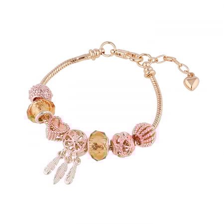 Bijuterii dama - Bratara de dama cu charmuri , tip Pandora, placata cu aur 18K, marime reglabila 17cm cu extensie 4 cm, auriu si rose gold