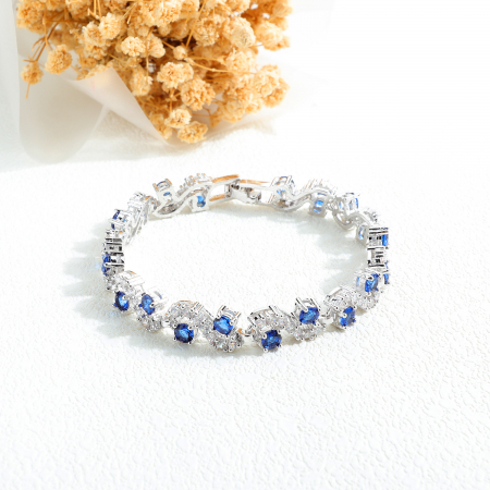 Bratara de dama cu pietre din zirconiu si cristale cu efect de Sapphire, placat cu argint, Tessero, 17 cm, inchidere clips, argintiu si albastru [2]