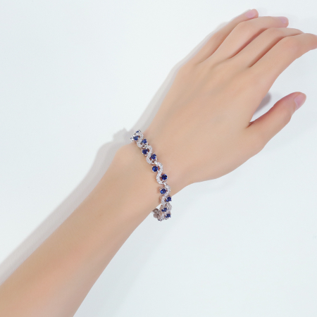 Bratara de dama cu pietre din zirconiu si cristale cu efect de Sapphire, placat cu argint, Tessero, 17 cm, inchidere clips, argintiu si albastru [1]
