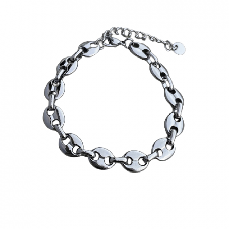Bijuterii dama - Bratara de dama din lant, model rotund in forma de boaba de cafea, placat cu aur 18K, marime reglabila prin extensie, unisex, Tessero, argintiu
