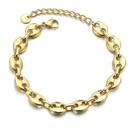 Bijuterii dama - Bratara de dama din lant, model rotund in forma de boaba de cafea, placat cu aur 18K, marime reglabila prin extensie, unisex, Tessero, auriu