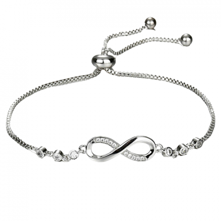 Bratara de dama finuta, model reglabi cu charm in forma de semnul infinitului, pietre zirconiu, placat cu aur 18K, marime reglabila, Tessero, argintiu [1]