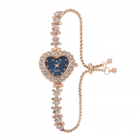 Bratara de dama in forma de floricele din zirconiu, model cu ceas quartz analog, marime reglabila, Tessero, rose gold [1]