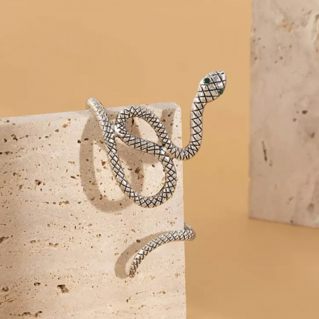 Bijuterii dama - Bratara de dama joasa tip bangle, model in forma de sarpe infasurat, placat cu argint, Tessero, argintiu