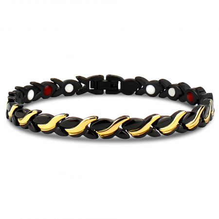 Bijuterii barbati - Bratara de dama magnetica si terapeutica pentru o stare de bine si protectie, antidepresie, model in doua culori, otel inoxdaibil, placata cu aur 18K, Tessero, negru si auriu