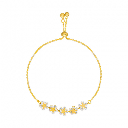 Bijuterii dama - Bratara de dama, model in forma de floare si stelute, marime reglabila, placat cu aur 18K, pietre zirconiu, Tessero, auriu