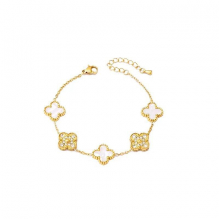Bijuterii dama - Bratara de dama, model in forma de trifoi, pietre zirconiu, placat cu aur 18K, Tessero, alb