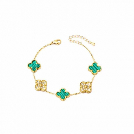 Bijuterii dama - Bratara de dama, model in forma de trifoi, pietre zirconiu, placat cu aur 18K, Tessero, verde