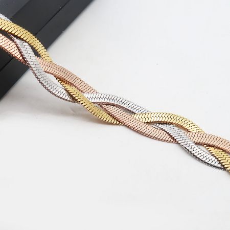 Bratara de dama Snake Chain din otel inoxidabil, model impletit in 3 culori, placat cu aur 18K, marime reglabila prin extensie, Tessero, multicolor [1]