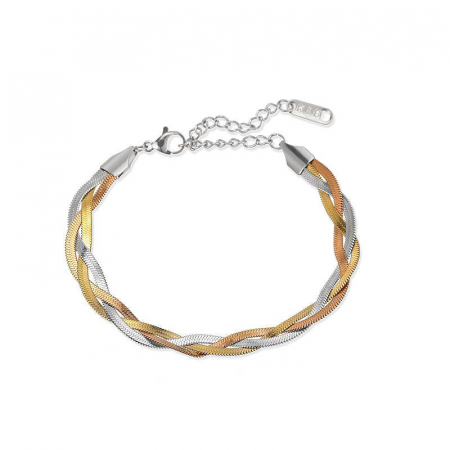Bratara de dama Snake Chain din otel inoxidabil, model impletit in 3 culori, placat cu aur 18K, marime reglabila prin extensie, Tessero, multicolor [2]