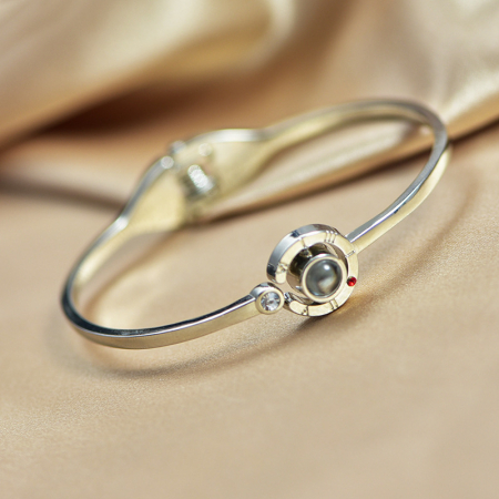 Bratara de dama tip Bangle fixa cu proiectie " Te iubesc " in 100 de limbi diferite, placat cu aur 18K, otel inoxidabil, argintiu [1]