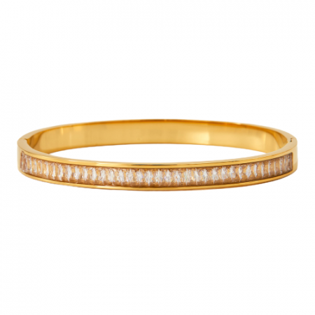 Bijuterii dama - Bratara de dama tip Bangle fixa, model cristale cu efect de Sapphire, pietre zirconiu, otel inoxidabil, inchidere cu magnet, placat cu aur 18K, Tessero, auriu si alb