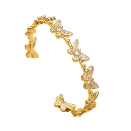 Bijuterii dama - Bratara de dama tip Bangle fixa, model cu fluturi, pietre zirconiu, placat cu aur 18K, auriu, Tessero