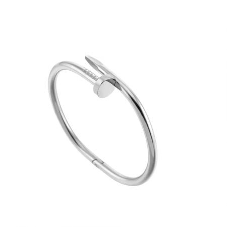 Bijuterii dama - Bratara de dama tip Bangle fixa, model in forma de cui, otel inoxidabil, placata cu aur 18K, marime universala, argintiu