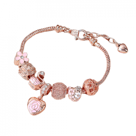 Bratara de dama tip Pandora cu charmuri, reglabila, placata cu aur 18k, rose gold [1]