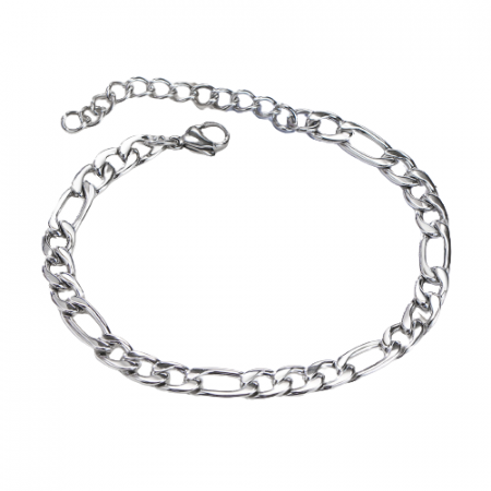 Bijuterii barbati - Bratara de mana din lant, model Figaro, otel inoxidabil placat cu aur 18K, Tessero, unisex, extensie ajustabila, argintiu