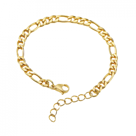 Bijuterii barbati - Bratara de mana din lant, model Figaro, otel inoxidabil placat cu aur 18K, Tessero, unisex, extensie ajustabila, auriu