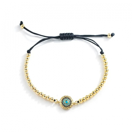 Bijuterii dama - Bratara de mana luxury cu bilute placate cu aur 18K, charm model Evil Eye, marime reglabila, unisex, Tessero, auriu
