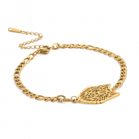 Bijuterii barbati - Bratara de mana model Figaro cu cap de lup geometric, placat cu aur 18K, marime reglabila, 17+5 cm extensie, Tessero, auriu