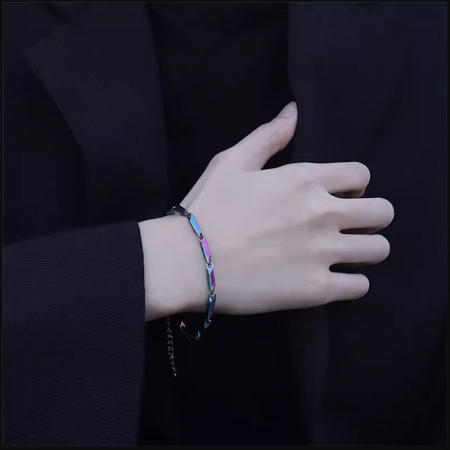 Bijuterii barbati - Bratara din otel inoxidabil cu efect de curcubeu, model tip lant, culoare rainbow, Tessero, 17+5 cm, unisex, multicolor