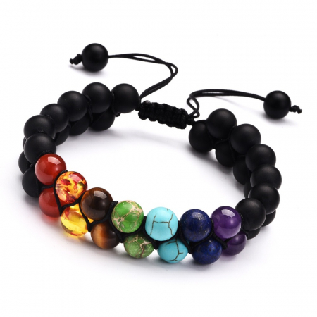 Bijuterii barbati - Bratara din pietre semipretioase, protectie energetica, unisex, reglabila snur, tip macrame, multicolor, negru