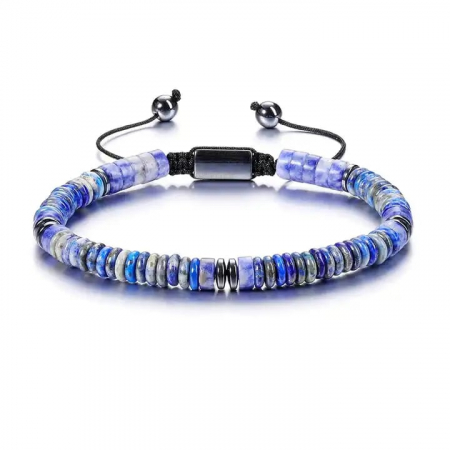 Bijuterii barbati - Bratara din pietre semipretioase, tiger eye si hematit, pietre cu efect vindecator si stare de bine, marime reglabila pe snur, realizat manual, Tessero, albastru