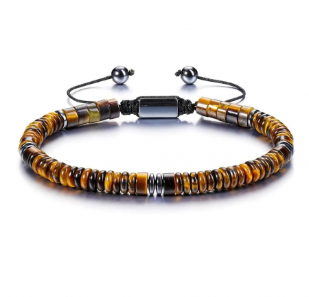 Bijuterii barbati - Bratara din pietre semipretioase, tiger eye si hematit, pietre cu efect vindecator si stare de bine, marime reglabila pe snur, realizat manual, Tessero, maro