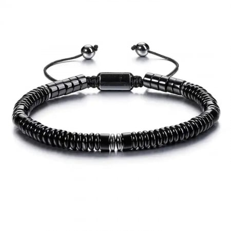 Bijuterii barbati - Bratara din pietre semipretioase, tiger eye si hematit, pietre cu efect vindecator si stare de bine, marime reglabila pe snur, realizat manual, Tessero, negru