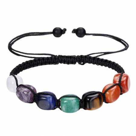 Bijuterii barbati - Bratara energetica 7 Chakre din pietre semipretioase pentru vindecare si stare de bine, marime reglabil pe snur, realizata manual, negru, unisex, Tessero